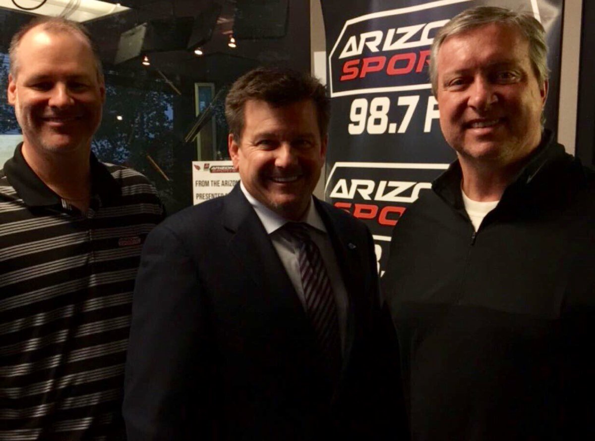 Michael Bidwill, @doug987FM & @wolf987FM all smiles after the interview today. #NewsmakersWeek https://t.co/nvDRk01Evq