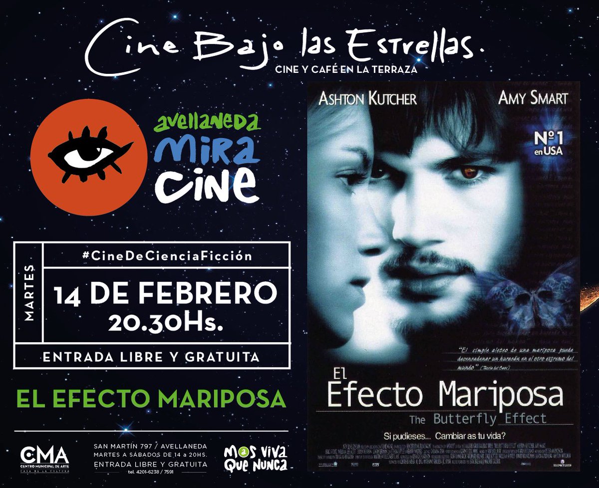 CMA_mda's tweet photo. 🎬 #AcciónyAventura
Martes 14, 20.30> Efecto Mariposa 
🎫 Entrada gratuita 
☕️ Servicio de café
☔️ No se suspende por lluvia️ https://t.co/CPC1vdERnu