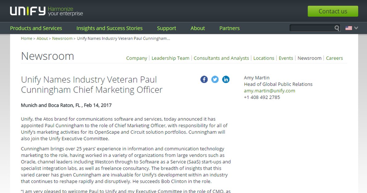 meenuraje's tweet photo. Delighted to welcome Chief Marketing Officer Paul Cunningham to the @UnifyCo team!  Follow him @UnifyCMO - https://t.co/8YE584AoAw https://t.co/S4OO183ZaS