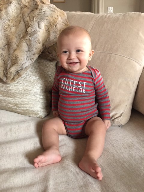 Cutest bachelor, cutest baby, cutest Valentine. Catherine, baby Samuel has it all. PS – Dreft gets chocolate stains out.