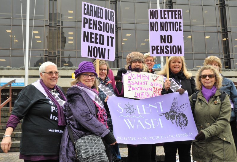 Lescromps's tweet photo. #SolentWASPI demonstrate for pension equality at the #GuildhallSquare #Portsmouth @WASPI_Campaign https://t.co/hc5Bz8mA24