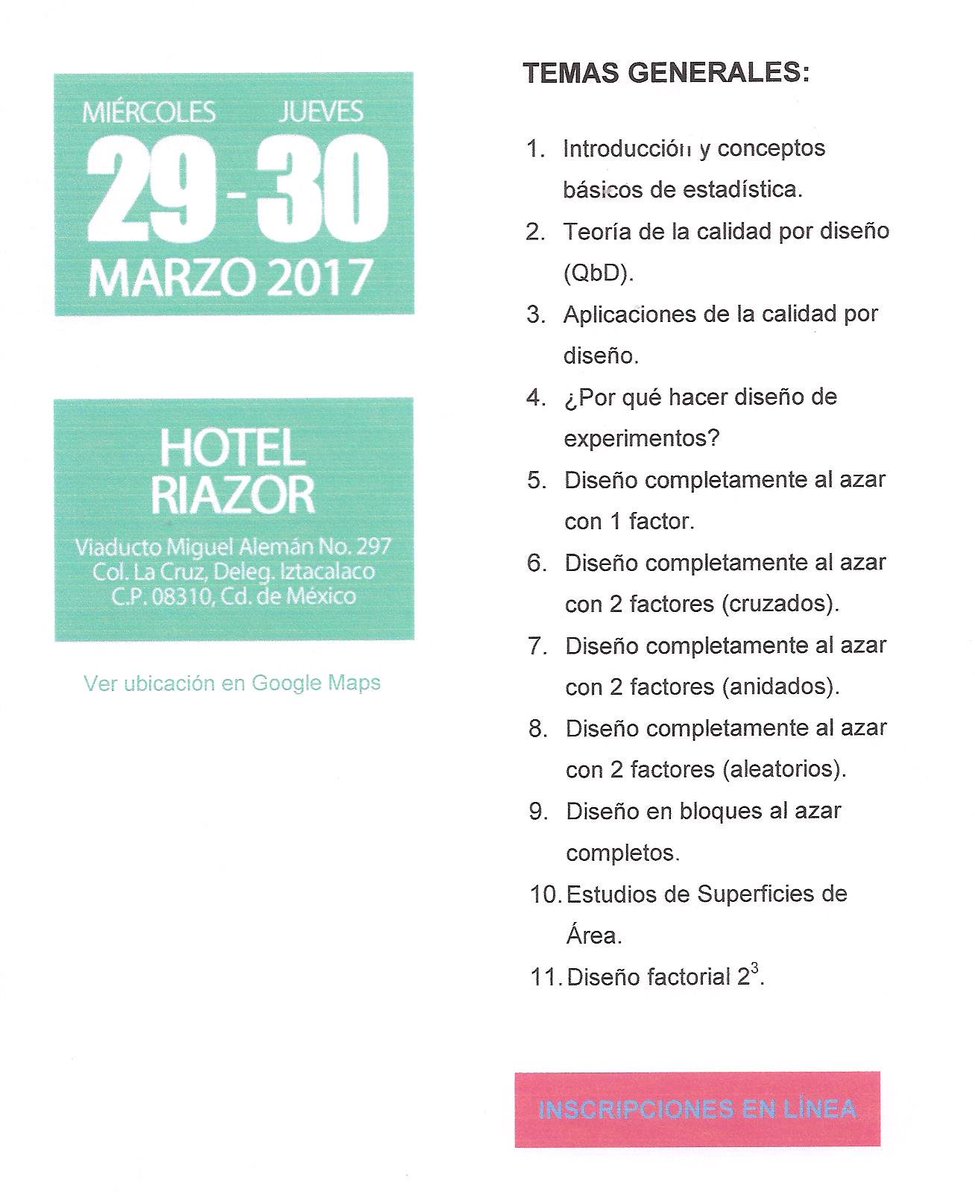 CMCLC12's tweet photo. SIMPOSIO DISEÑO DE EXPERIMENTOS.    29 Y 30 DE MARZO 2017. https://t.co/HAONg3KW45