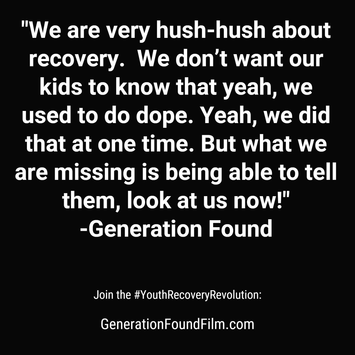 genfoundfilm's tweet photo. Don't miss out on the opportunity to say to our kids, look at us now! @genfoundfilm 🎥#YouthRecoveryRevolution #HelpJustOne https://t.co/ALRxzBASV0