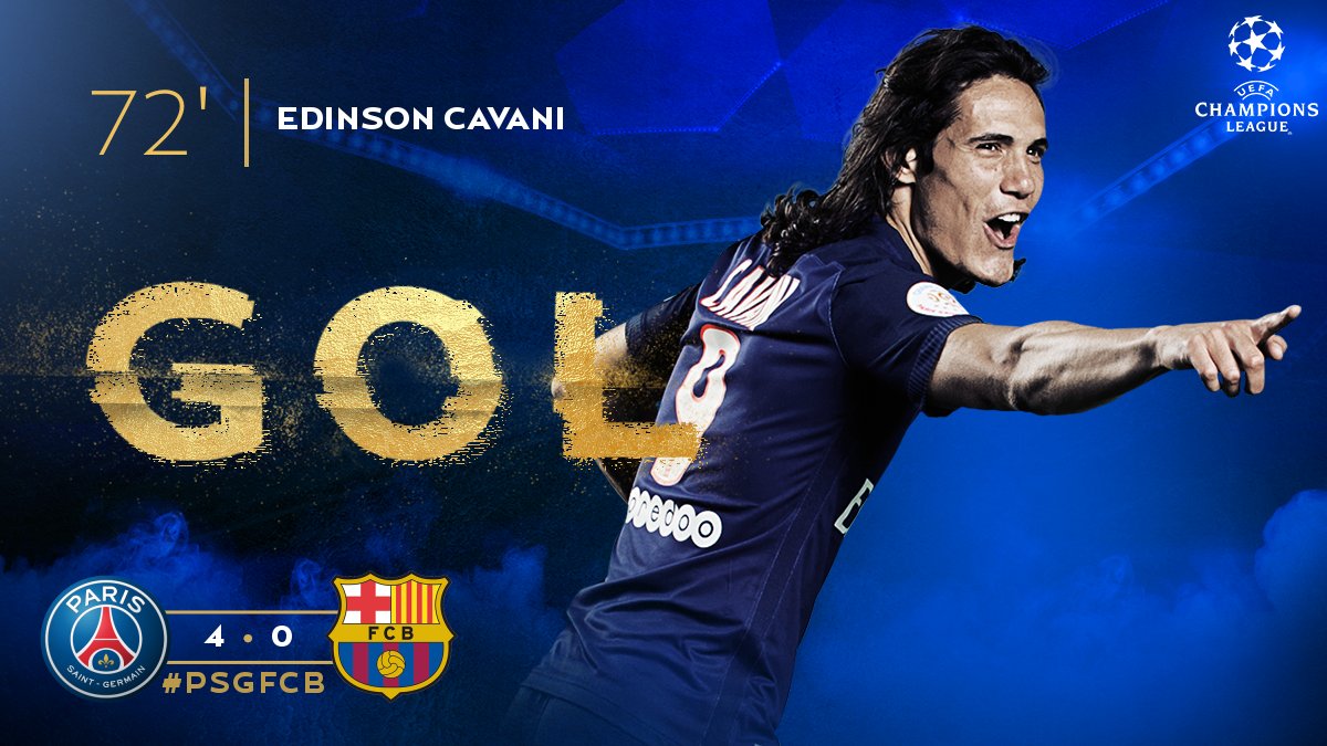 PSGbrasil's tweet photo. GOL, GOOOL, GOOOOOL, GOOOOOOOOOLL DE @ECavaniOfficial!!!! É do outro aniversariante, EL MATADOR CAVANI!!!!!!!!! GO-LE-A-DA!!!!!! #PSGFCB 4X0 https://t.co/UPEjFl5ZmX
