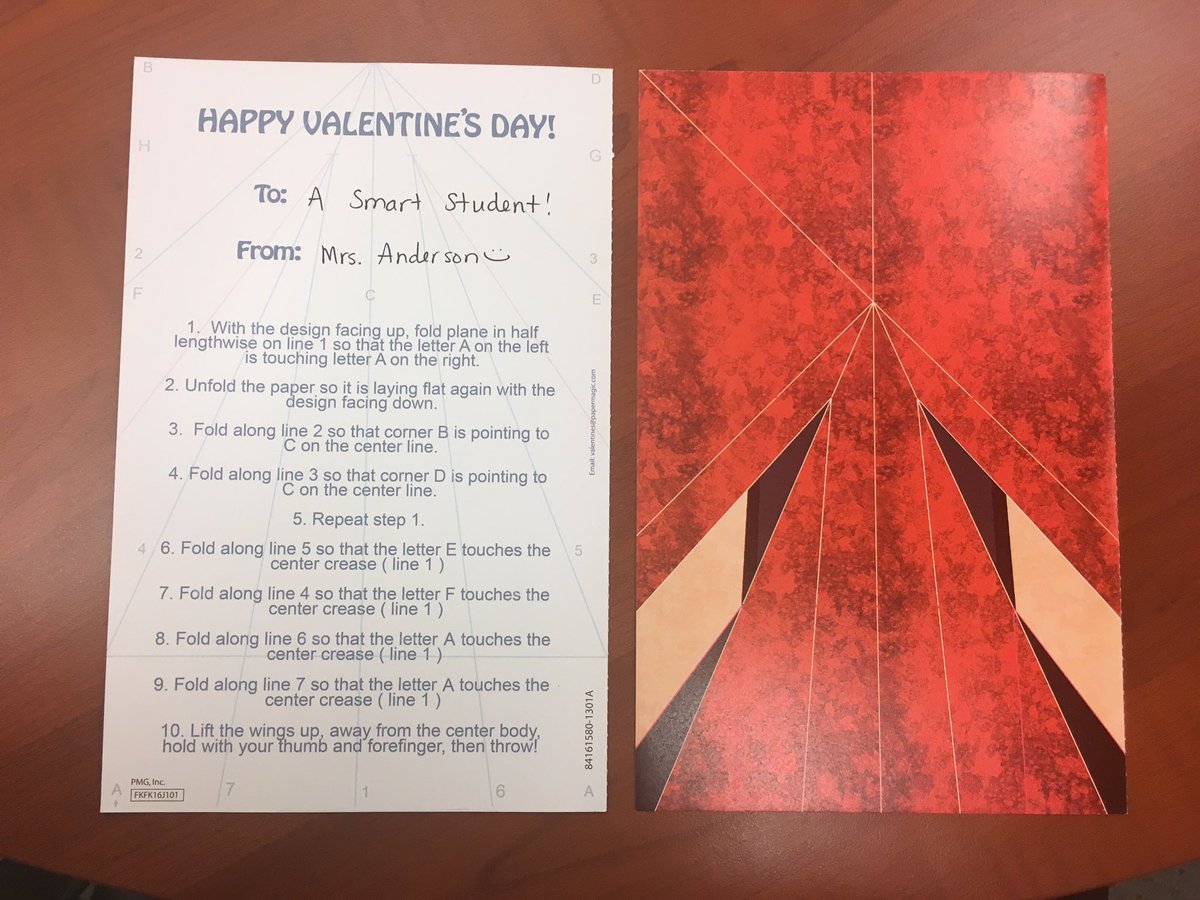 KyleBorel's tweet photo. Perfect for our 3rd grade-Ss are learning #ProceduralTexts and MrsA found them these paper plane Valentines #RundieProud #FollowDirections https://t.co/rNFeK7fTdu