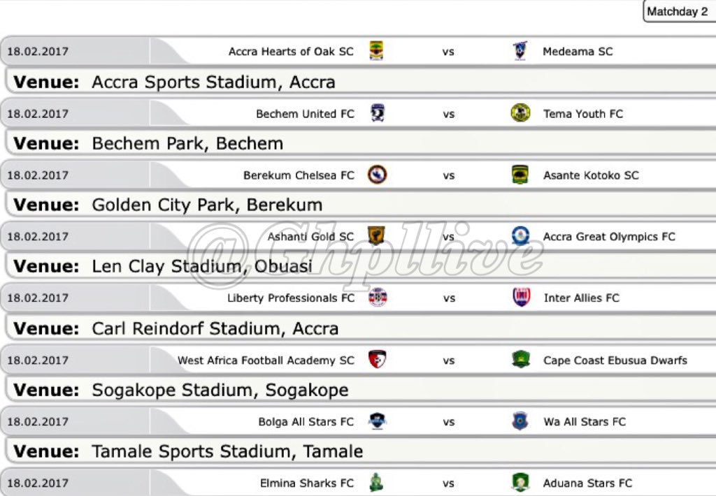 GHPLLive's tweet photo. Match Week 2 fixtures 
2 Live games on TV 📺 
Sat: @ashgoldsc v Olympics 
Sun: @BkmChelseaFc v @AsanteKotoko_SC https://t.co/pFwwAZqBtr
