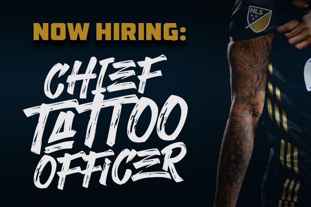 ViralCovfefe's tweet photo. The @PhilaUnion are hiring a #ChiefTattooOfficer, and that's pretty damn rad. 
https://t.co/lRUU7eUKSV #Ink #Tattoos #MLS https://t.co/gLkYwgTZOw