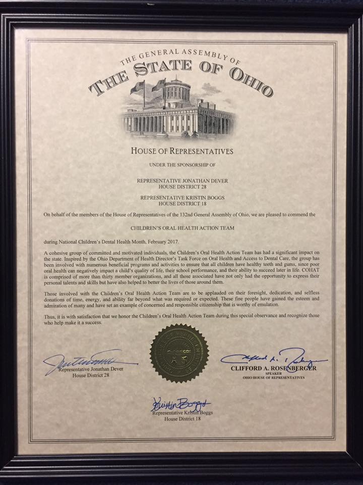 OralHealthOhio's tweet photo. COHAT receives commendation from Ohio House of Representatives. TY to @JonathanDever and @Boggs4Ohio for your support. https://t.co/v0o8VOBBlm
