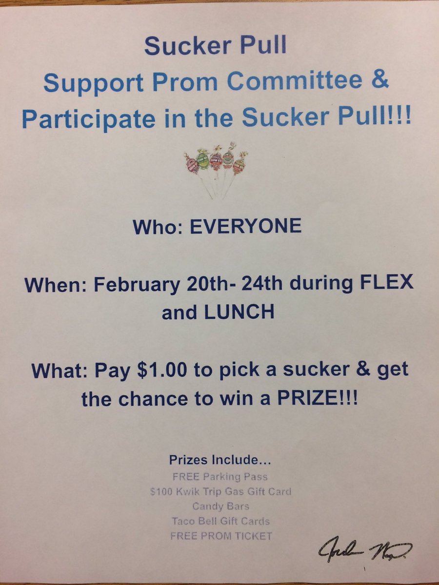 NBWProm's tweet photo. Bring $1 to flex/lunch next week for a sucker and chance to win an awesome prize! https://t.co/BjhpqLlO4p