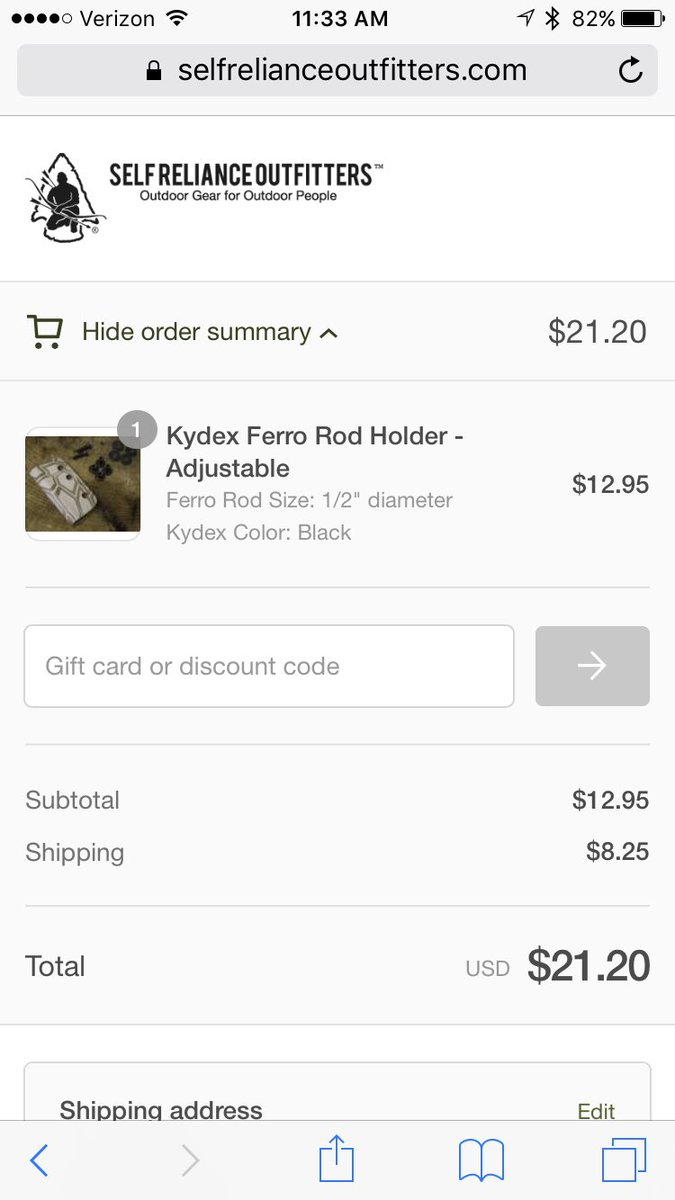 dirtdon's tweet photo. @SRO_Store $8 domestic shipping on a little piece of kydex that weights nothing is crazy 😐no thanks https://t.co/PfSeoUg4FL