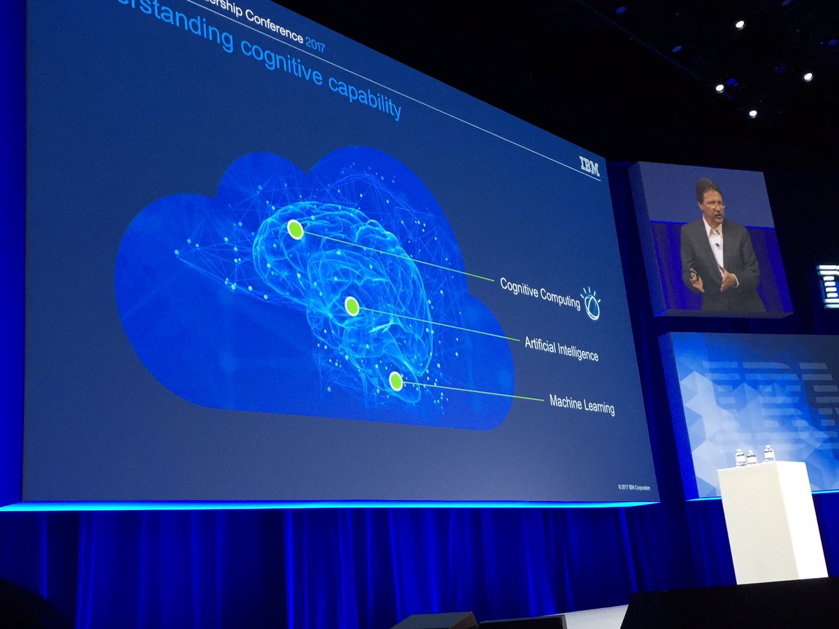 debblack's tweet photo. Machine Learning: basic capability, AI: good analysis, Cognitive: learning+analysis on massive data #ibmpwlc John Kelly #IBMPartners https://t.co/sw04vPvTXq