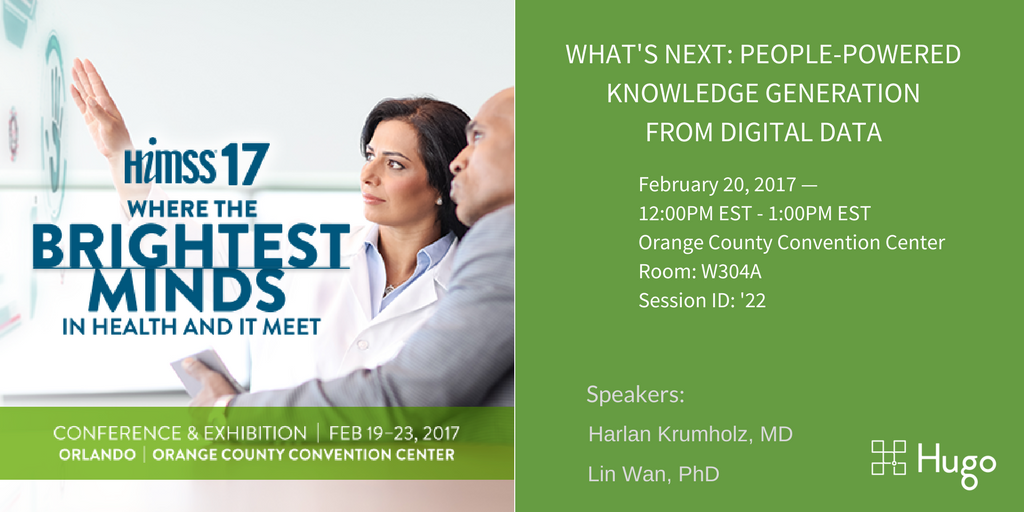 hugohealth's tweet photo. We're getting the word out about "People Powered Knowledge Generation" @HIMSS with @Stella_Inc CTO Lin Wan and @hmkyale #himss17 https://t.co/nLOndGkRGq