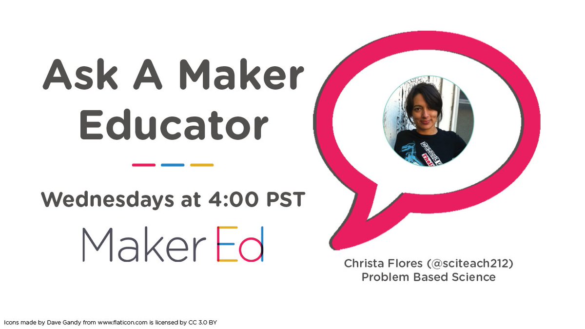dwk1rk's tweet image. .@sciteach212 and I will explore problem-based science &amp;amp; her work w/ @FabLearn on #AskAMakerEducator this week. Wed, 4:00 PST #makered #pbl