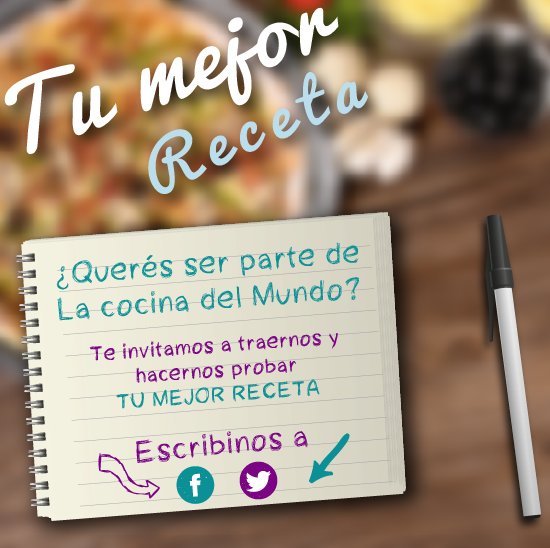 Querés ser el chef de <a href="/lacocinamundo/">La Cocina del Mundo</a> y <a href="/ElMundoAM1070/">Radio_El_Mundo_AM1070</a>?
Fácil! Escribinos, contanos cual es #TuMejorReceta
El Sábado te invitamos al programa