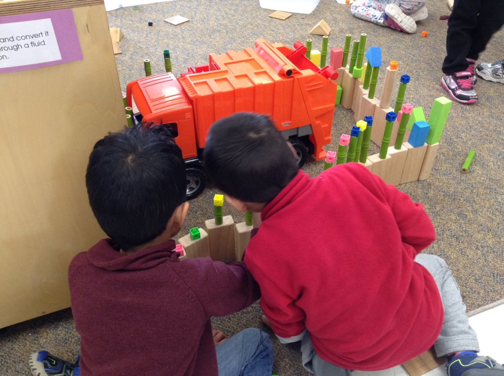 tracyburk2's tweet photo. R and Z built a garbage truck station. What 3-D shapes did they use? https://t.co/0dT2fUG6z0
