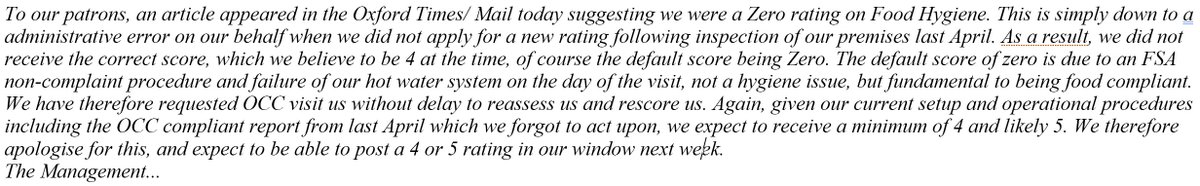 Explanation of clerical cockup by us resulting in a zero rating Please be assured we're running at 4 or 5 and this will be issued imminently