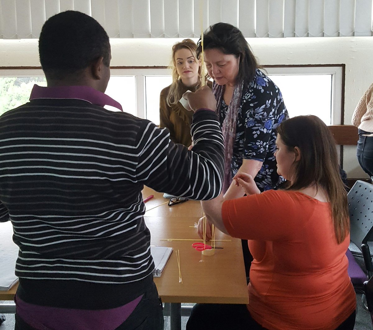 MishShells's tweet photo. Fantastic afternoon teaching Group Dynamics #teambuilding   #marshmallowchallenge  @glyndwrhealth @GlyndwrUni https://t.co/go7IUOWJAN