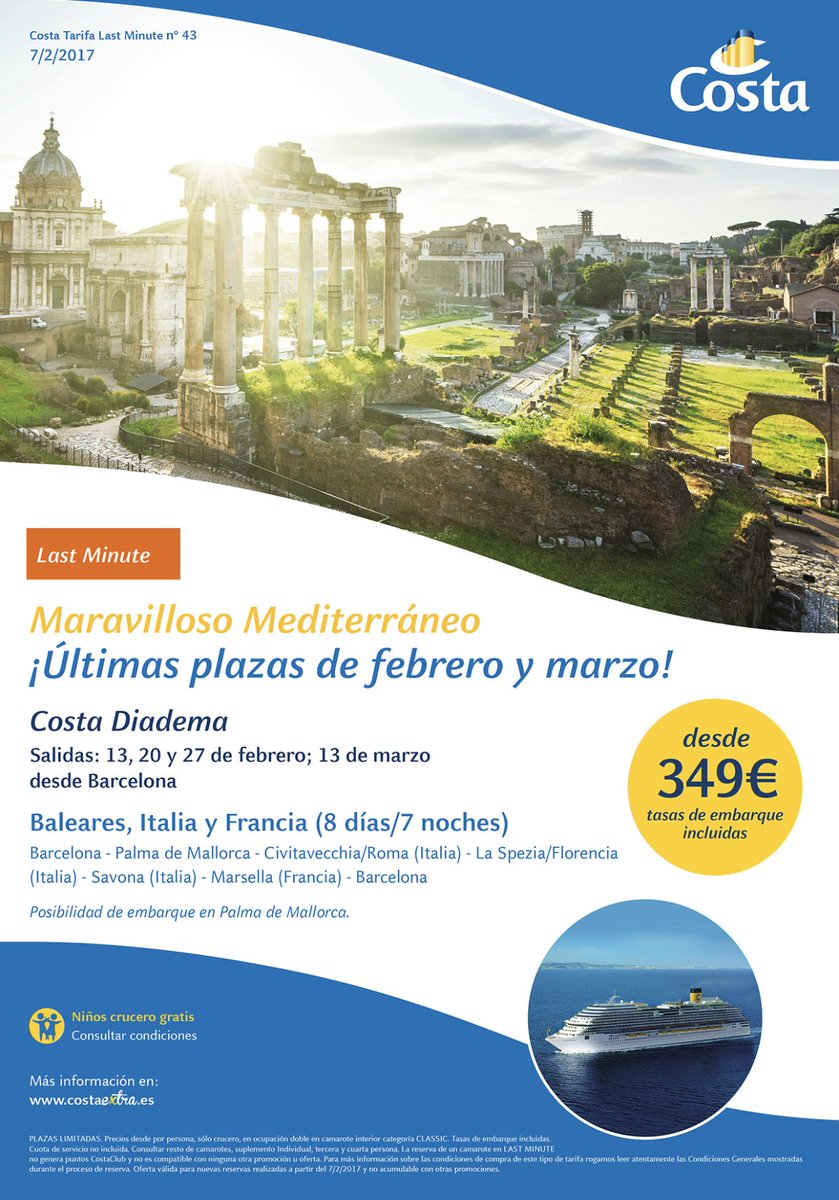Oferta de última hora para #cruceros de Costa. Mirar que precios!!! #almansa #caudete