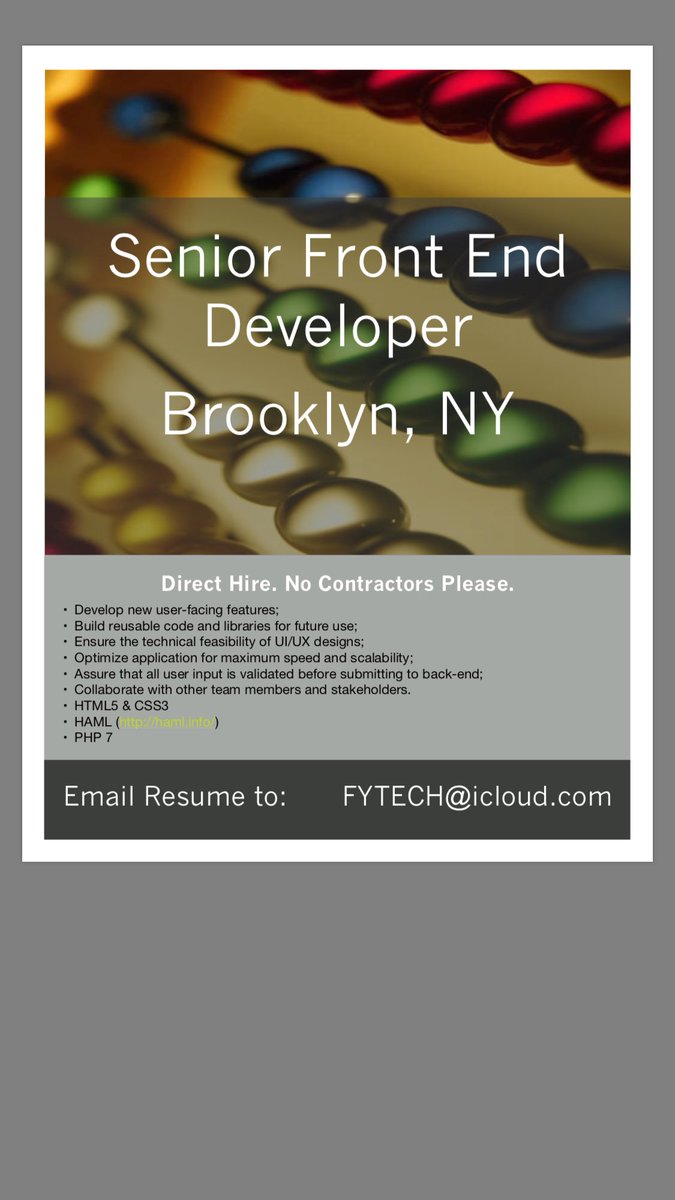 FytechJobs's tweet photo. Sr. Front End Developer Needed in Brooklyn, NY.   #jobs #techjobs #uidesign #brooklynjobs #PHPDeveloper @accounts https://t.co/Wn9dH3UyAq