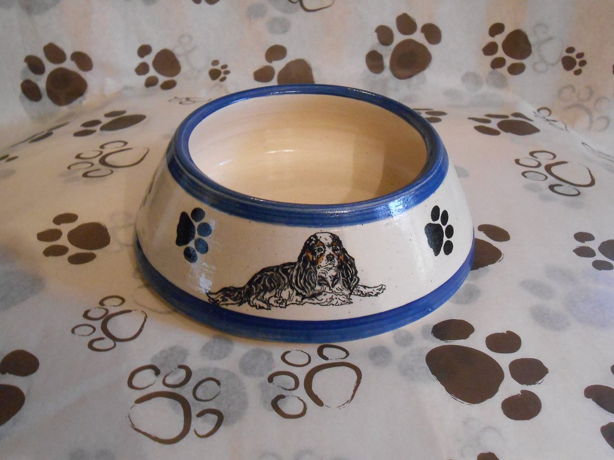 4pawspottery's tweet photo. Carrie REALLY used her #PaintingNinja skills on these #beautiful #CavalierSpanielBowls! <3 #kudos #dogs #pets #DryEars https://t.co/Zx5fa9Qe0V