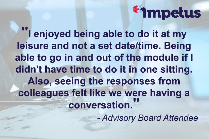 impetus_digital's tweet photo. Advisory Board Attendee's testimonial says it all! It shows that Online Advisory Boards help get more thoughtful insight! #ImpetusDigital https://t.co/7xQXI0ALnl