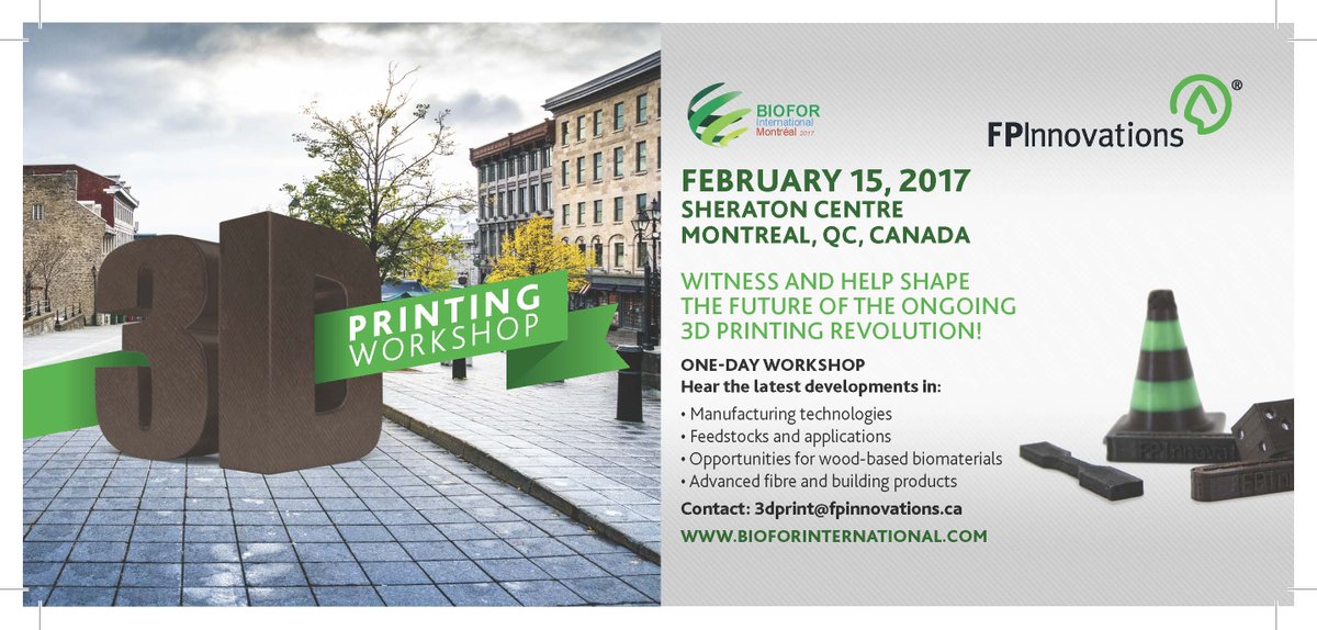FPInnovations's tweet photo. Last chance! 3D printing: where are the opportunities for the forest industry? FPI's 1-day workshop, Feb. 15 #Biofor https://t.co/HcQTh34QNS https://t.co/BnPLCjNc9r