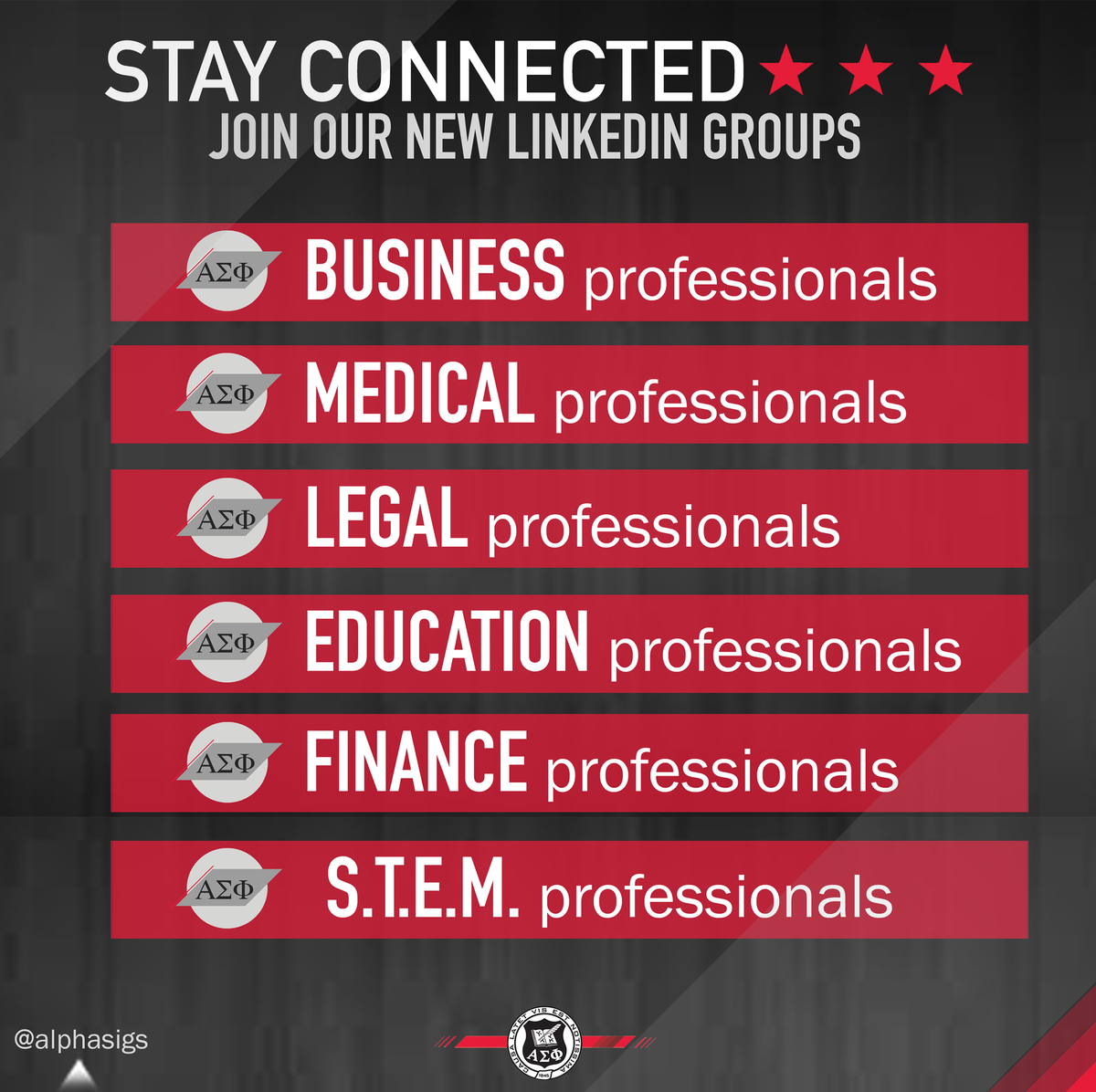 Seniors, we know the job search is in full swing! Connect &amp; network with brothers across the world using LinkedIn. #AlphaSig