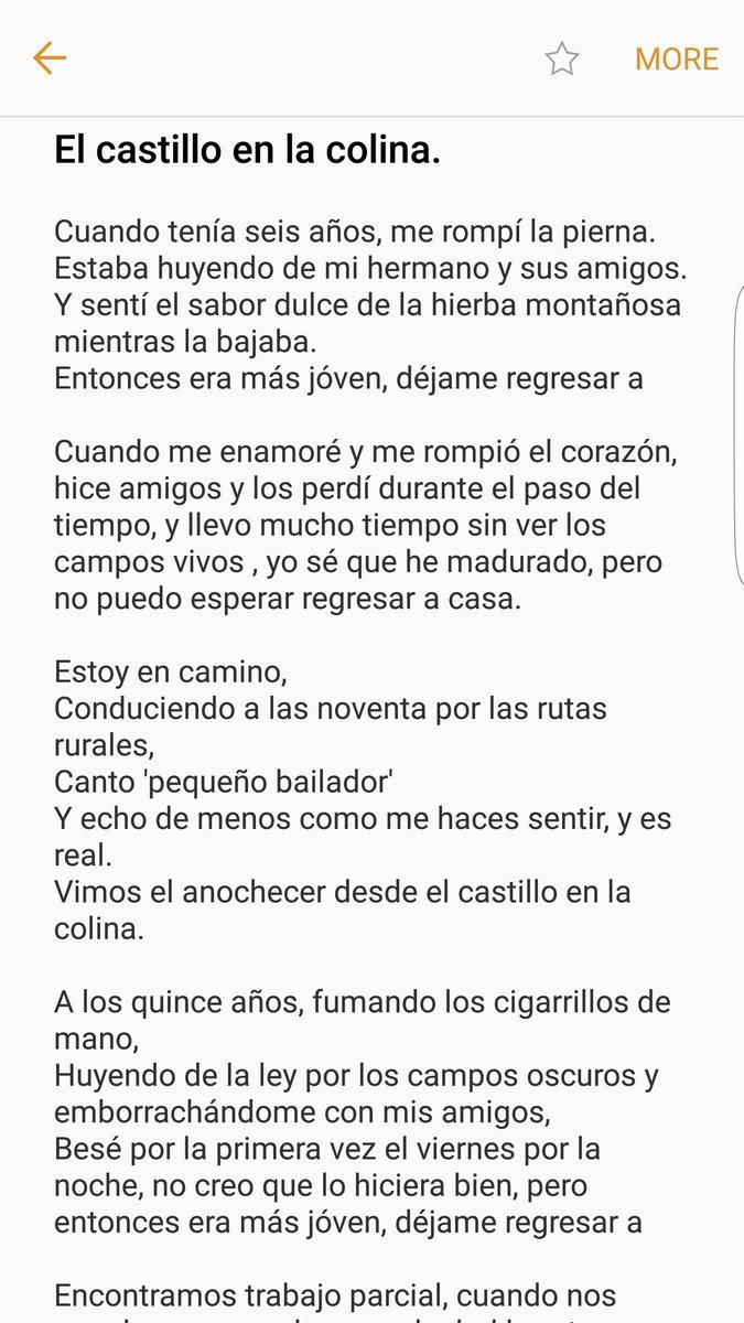 mfl_otoole's tweet photo. I translated Ed Sheeran's 'Castle on the hill' into Spanish. Good for tenses. #MFLTwitterati #Spanish #MFL #EdSheeran #Translation https://t.co/zWuGEJd01T