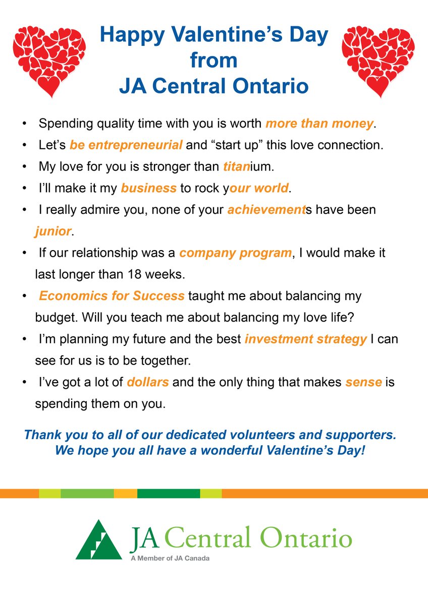 JACentralON's tweet photo. Happy #valentinesday2017! One of our staff members created some Valentine's Day themed messages using the names of the JA programs! https://t.co/lK5Bes7h4d