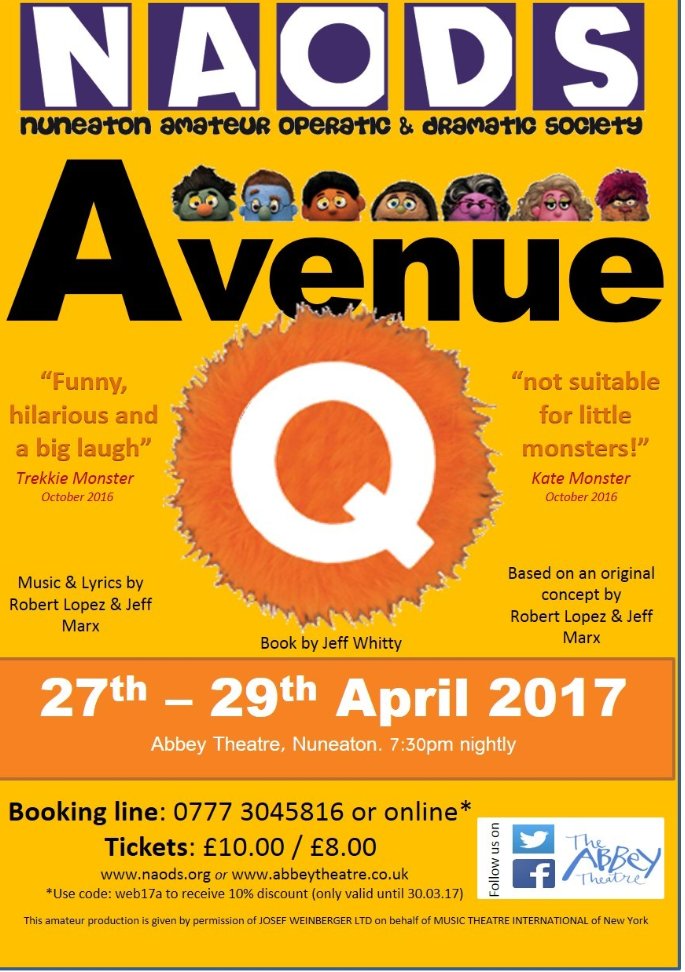 CatsTravelTips's tweet photo. @NuneatonTweets have you seen that Avenue Q Is coming to the @abbeynuneaton in April. Hilarious Show!! 10% off tickets now!! @NAODSNuneaton https://t.co/XvxmrNpPo6
