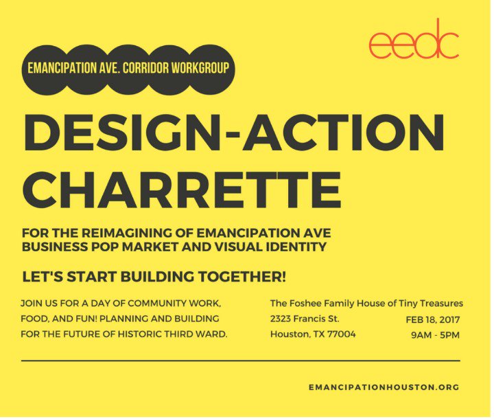EEDCHouston's tweet photo. This Saturday, come to the Emancipation Avenue Collaborative Design Day with EEDC and Project Row Houses in #ThirdWard from 9-5 @blmhtx https://t.co/TKNYSq1PTd