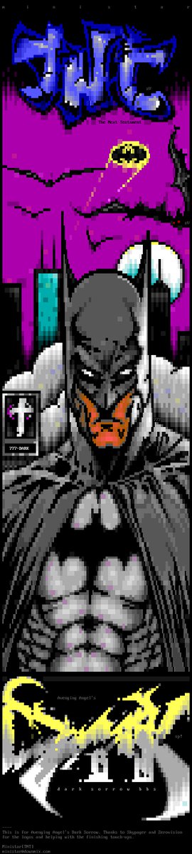 Dope #Batman #ANSI by Ministar (TNT, 2004), with help from zeroVision and Skypager. This entire pack is incredible:
sixteencolors.net/pack/tnt-004/7…