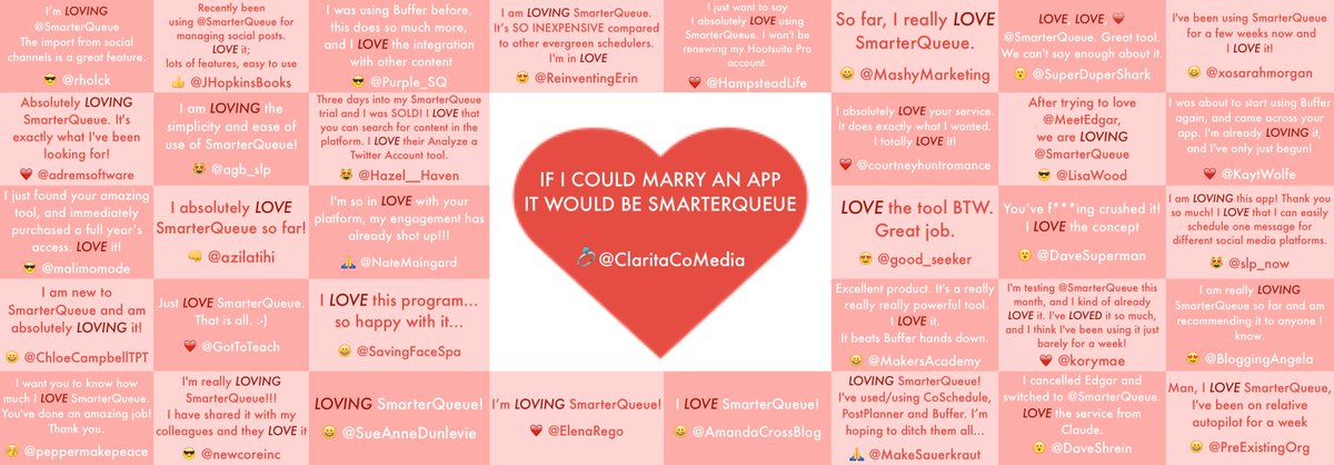 SmarterQueue's tweet image. Fall in love with social media all over again this #valentinesday2017 - sending all our #LOVE right back at you all!! #smm #loveatfirstsight