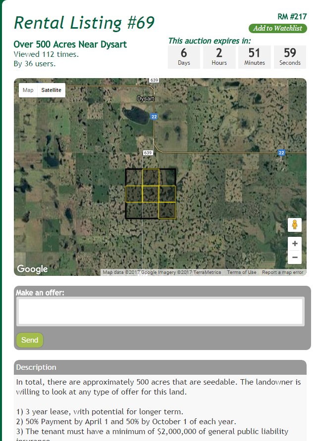 Renterra's tweet image. For Rent - 500 Acres Near Dysart - 3 Year Term. Make an Offer. For more info, go to renterra.ca #skland4rent