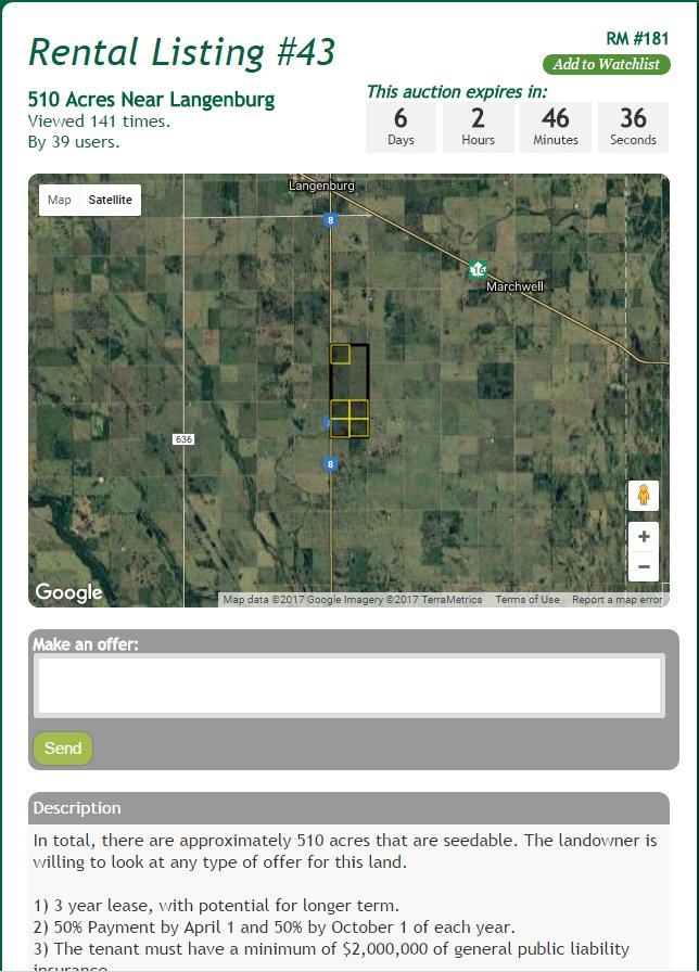 Renterra's tweet image. New Rental Listing - 510 Acres Near Langenburg. Visit renterra.ca for info or Make and Offer. #skland4rent