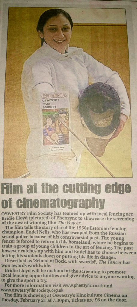 <a href="/TheFencerMovie/">The Fencer</a>,  #theFencer  screening by <a href="/oswestryfilmsoc/">OswestryFilmSociety</a> <a href="/kinokulture/">Kinokulture</a>