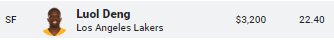 DraftCrunch's tweet image. Our friends at @razzball have @Lakers SF Luol Deng projected at 7x value tonight #NBA #DFS #ValuePlay