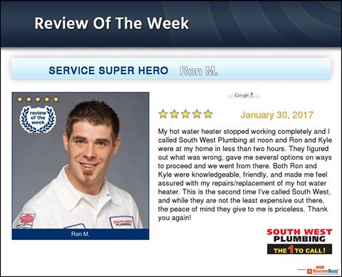 SWPlumbing's tweet photo. Proud of our employees! #SouthWestPlumbing #CustomerFeedback #Plumber #Plumbing https://t.co/JNhyedpF8U