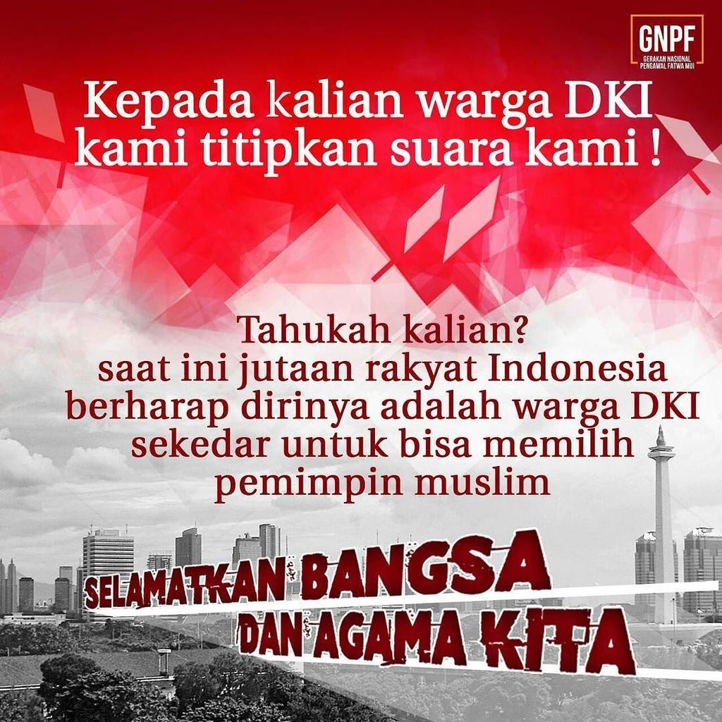 Heine_Nababan's tweet photo. "Kepada kalian warga DKI, 
Kami titipkan suara kami. 
Bismillah... Pilihlah pemimpin MUSLIM." 
🙏☝

Cc: @BelaQuran @GNPF_MUI https://t.co/SOGyrHTfAH