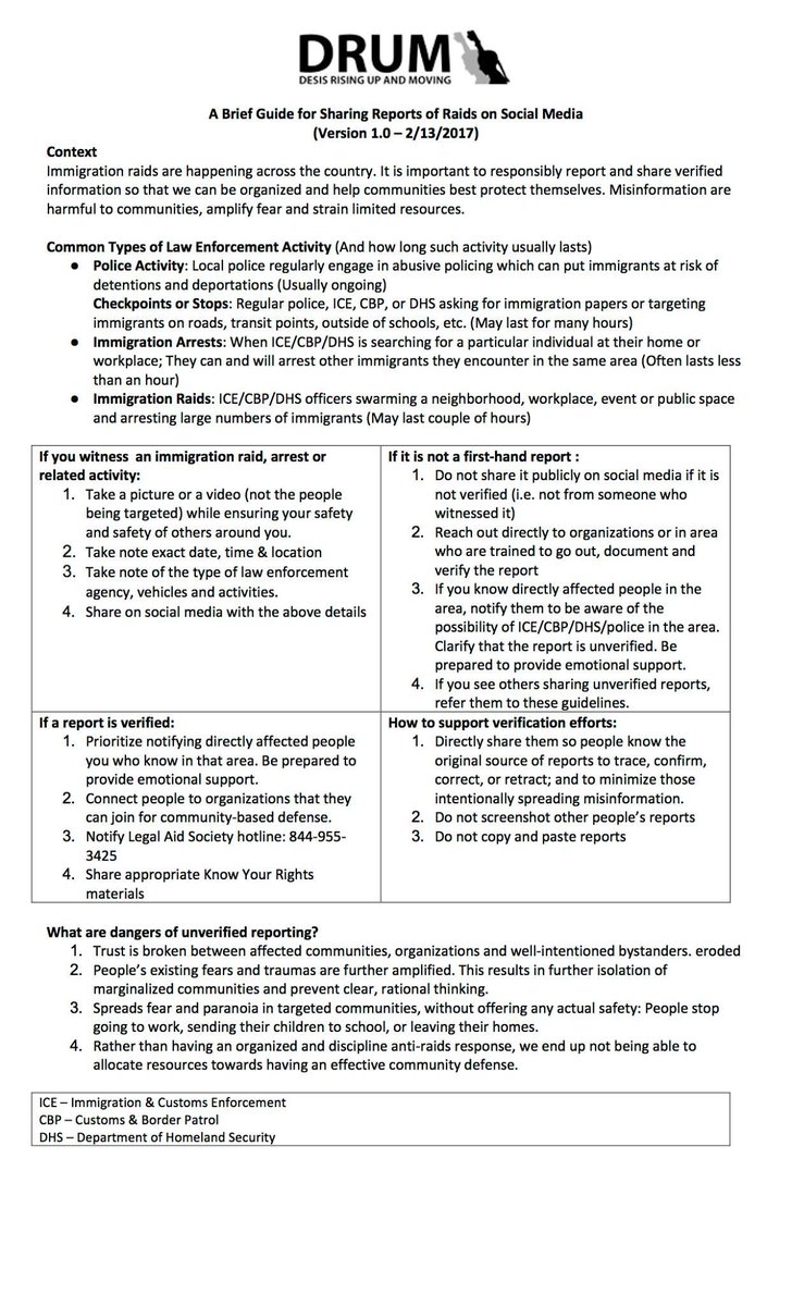 theCCR's tweet photo. Our friends @DesisRisingUp wrote a brief guide to sharing news about #ICEraids responsibly on social media. Remember: #PowerNotPanic https://t.co/cYV9qGrpNr