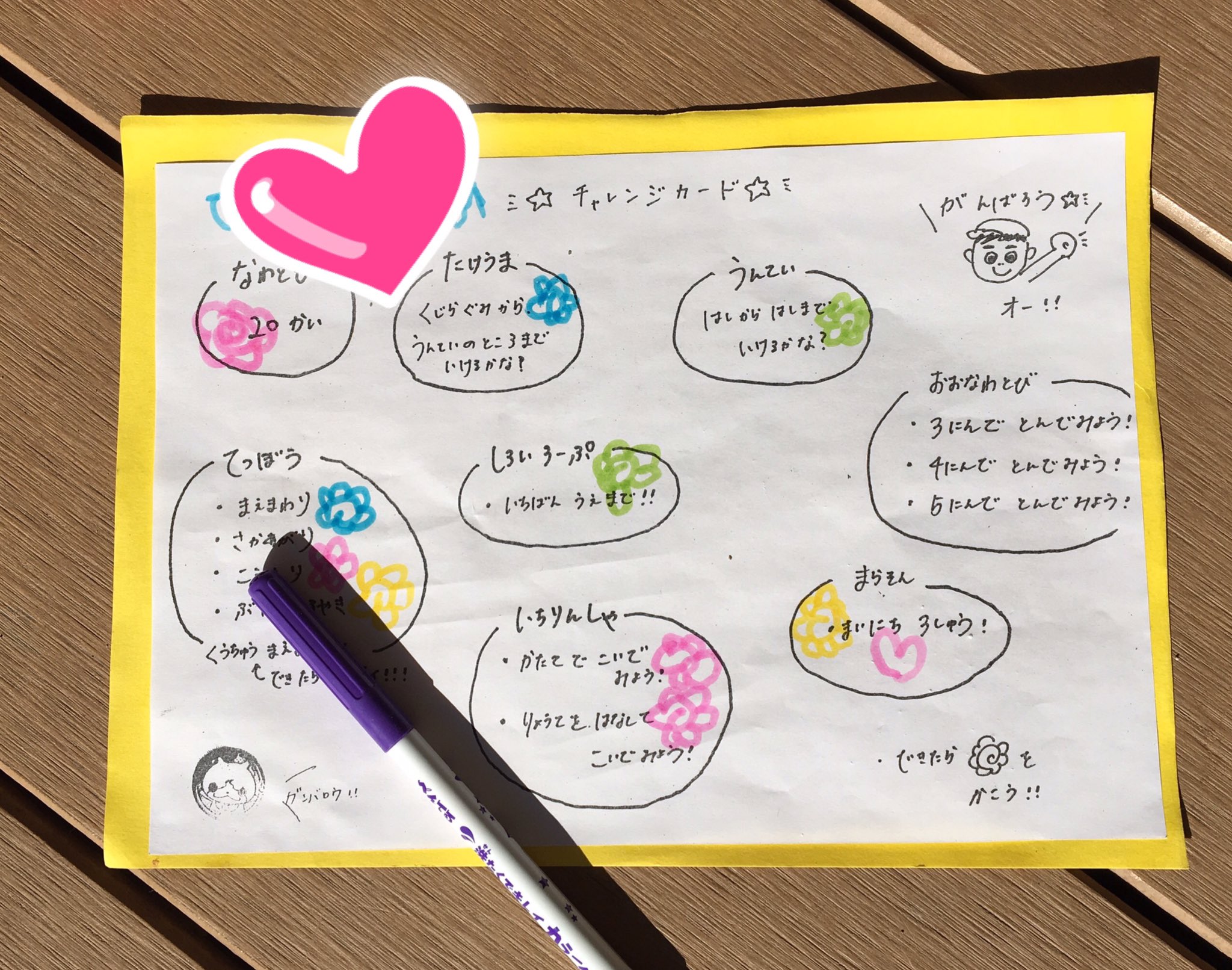 かみかわち 幼稚園 年長 年中さんはチャレンジカードに夢中 縄とびやうんてい 竹馬 サッカー 一輪車等 いろ んなことに楽しく 一生懸命にチャレンジ中 中でもなわとびは練習してとべる回数が増えると 見てみて