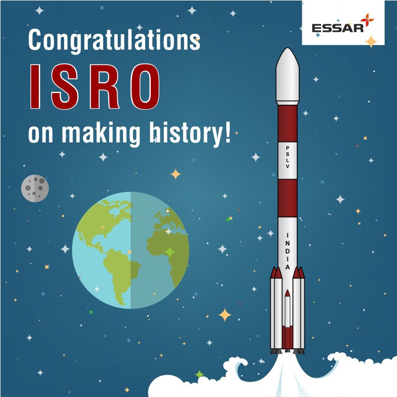 Essar's tweet image. A truly #MakeInIndia achievement that makes every Indian Proud! Congratulations team @isro on the launch of a record 104 satellites #PSLVC37