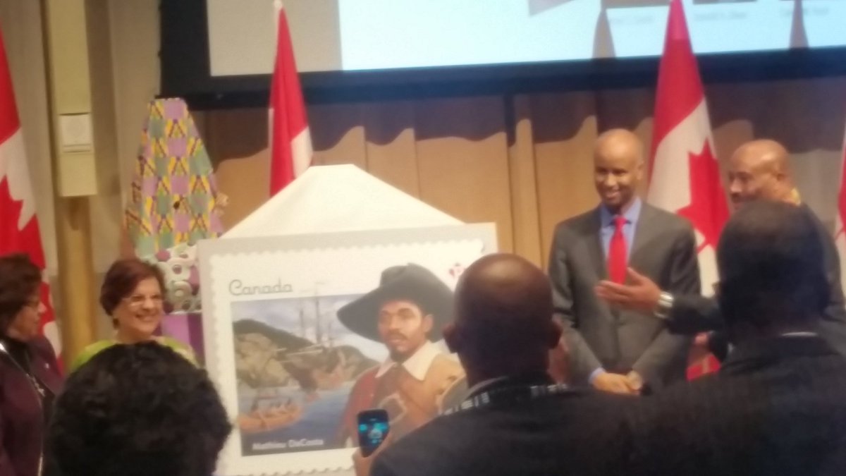 preciosa_angel1's tweet photo. The unveiling of #MathieuDecosta Stamp with Minister Hussen #BlackHistoryMonth #canadapost #canada150 https://t.co/Ar79ILQT7N