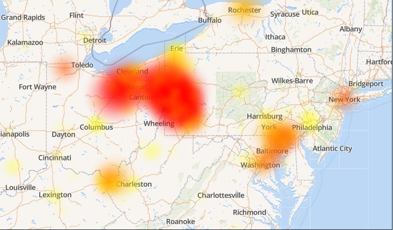 RyanWCTV's tweet photo. So anyone who has Armstrong Cable should already know they don't have internet.. but here is the current outage map. #MyWire #Armstrong https://t.co/ekzL4nUCG1