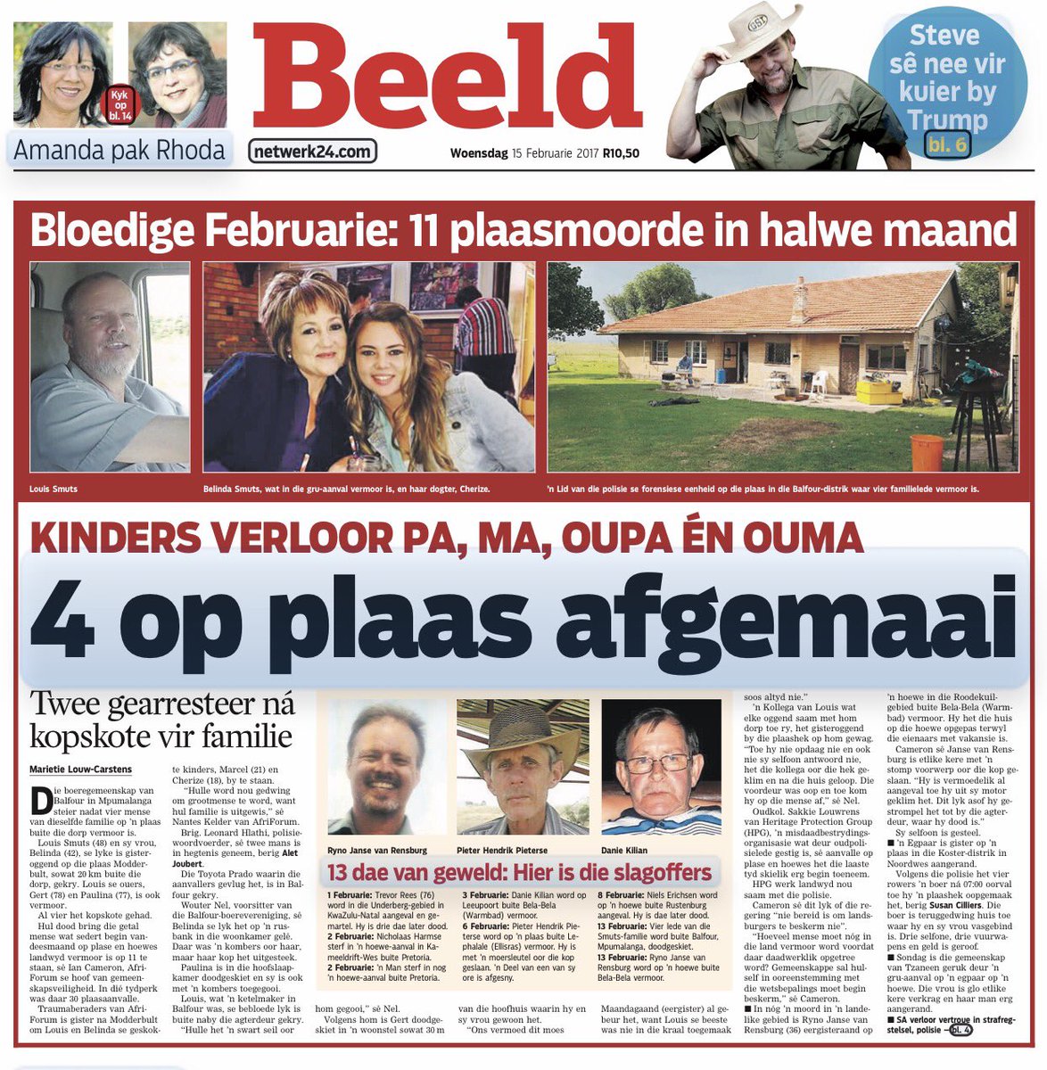 Family of 4 slaughtered in Balfour Mpumalanga: Only one newspaper has it on the front page! Where's the national outcry? #CrimeMustFall