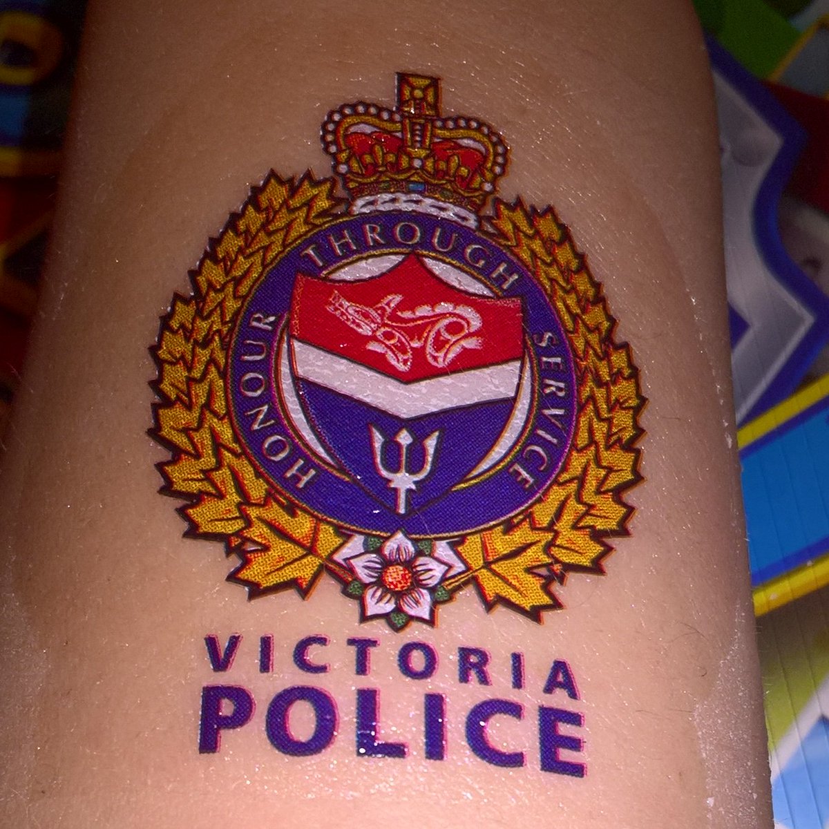JoshHylden's tweet image. "Yay! I'm a police man now!"--Alexander, 4Thanks for the tattoo @vicpdcanada he loves it! #yyj