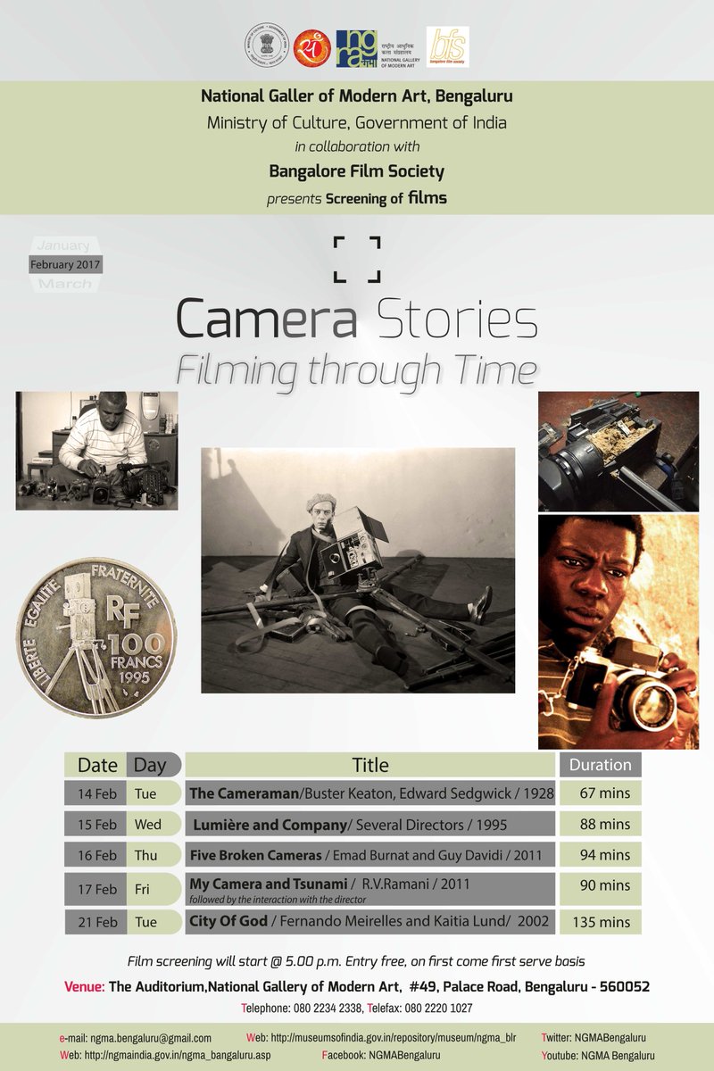 MinOfCultureGoI's tweet photo. @NGMABengaluru @MinOfCultureGoI presents #CameraStories - Filming through Time film screenings from 15-21 Feb 2017 at 5.00PM https://t.co/kJ0Q7K9aCD