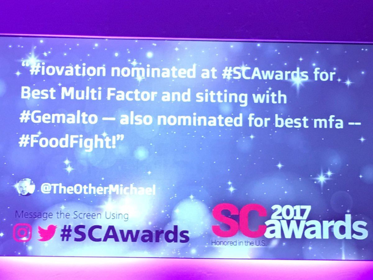 TheOtherMichael's tweet photo. #Gemalto saw my post -- game is on. Tell #iovation I made it to dessert before surrendering at #SCAwards https://t.co/0U3kXBBF3Z