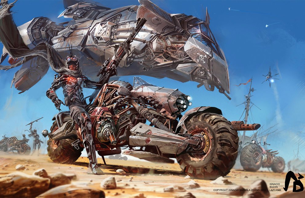 #Desert #Bike #Rebel #Camp|#Art by #IgnacioBazanLazcano #DigitalArt #2D #SciFi #Cyberpunk #Illustration #Environments #Metal #Vehicles #Guns