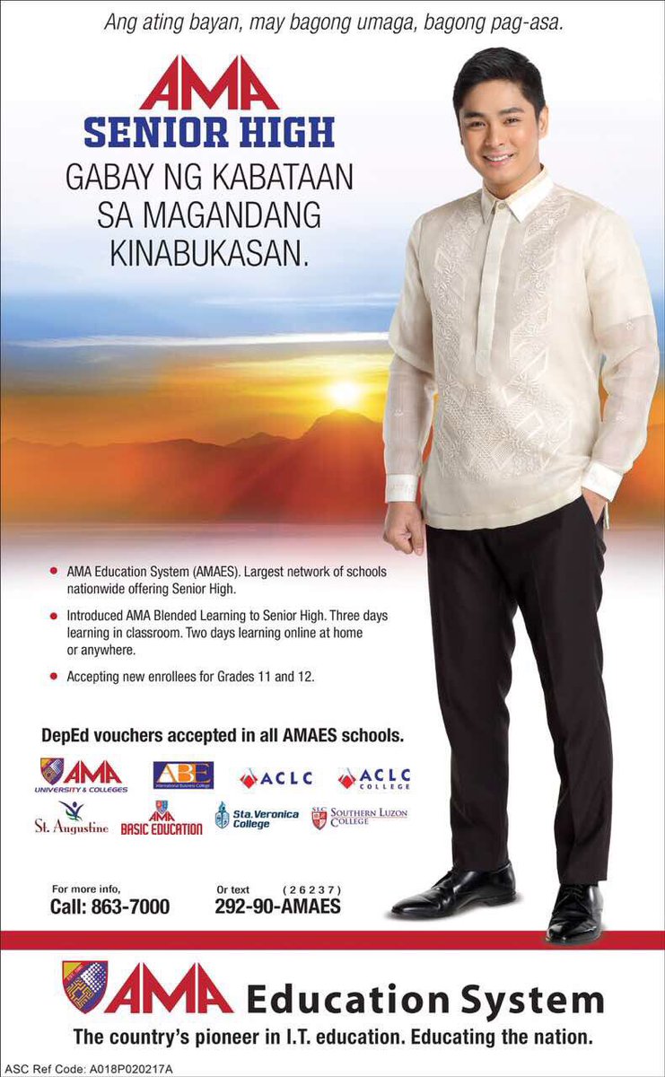 cocomartin_ph's tweet photo. #CocoMartin &amp; AMA Education System. "AMA Senior High. Gabay ng kabataan sa magandang kinabukasan." #AMAEducationSystem #AMASeniorHigh https://t.co/0dvU1rKCFh